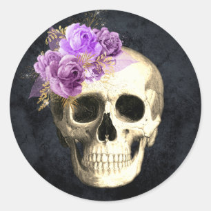 Gothic Floral Skull Runder Aufkleber