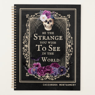 Gothic Floral Skull Vintag Black Personalize Name Planer