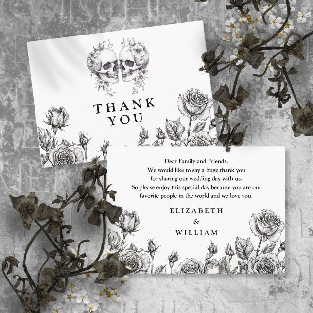 Gothic Floral Skulls Hochzeit Danke Platzkarte (Gothic Floral Skulls Wedding Thank You Place Card)