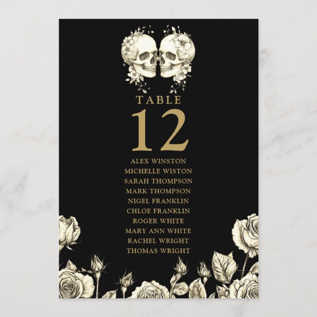 Gothic Floral Skulls Table Number Seating Chart Einladung (Vorderseite)