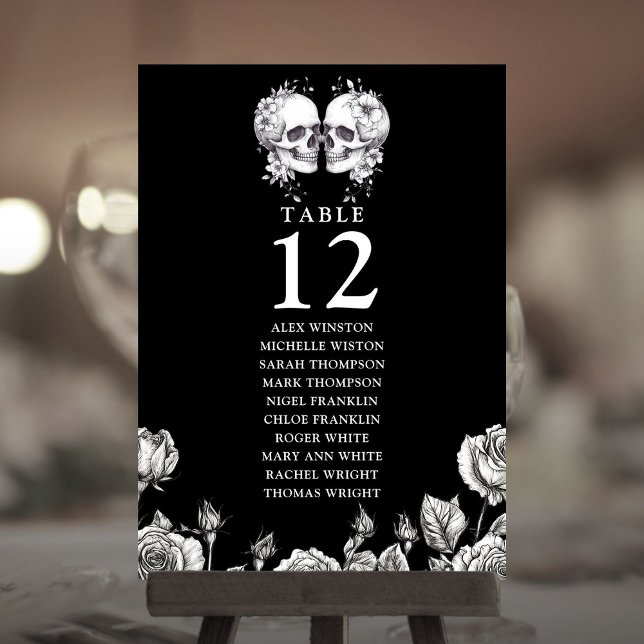 Gothic Floral Skulls Tischnummer Seekarte (Gothic Floral Skulls Table Number Seating Chart)