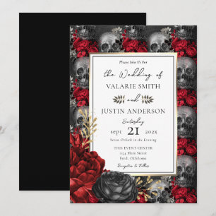 Gothic Floral Skulls Wedding Einladung