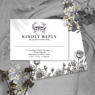 Gothic Floral Skulls Wedding RSVP Karte
