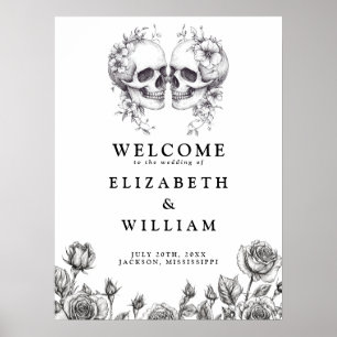 Gothic Floral Skulls Wedding Welcome Sign Poster