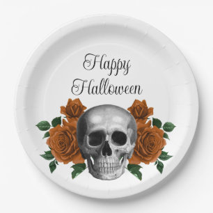 Gothic Floral Totenkopf Frohes Halloween Pappteller