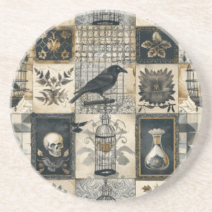 Gothic Floral Totenkopf und Raben Muster  Getränkeuntersetzer