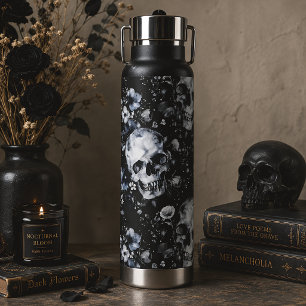 Gothic Floral Totenköpfe schwarze Botanik Trinkflasche