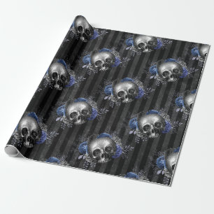 Gothic Floral Totenschädel Halloween Geschenkpapier