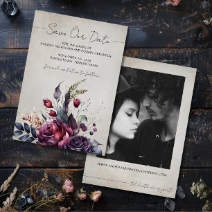 Gothic Floral Watercolor Foto Save the Date Einladung