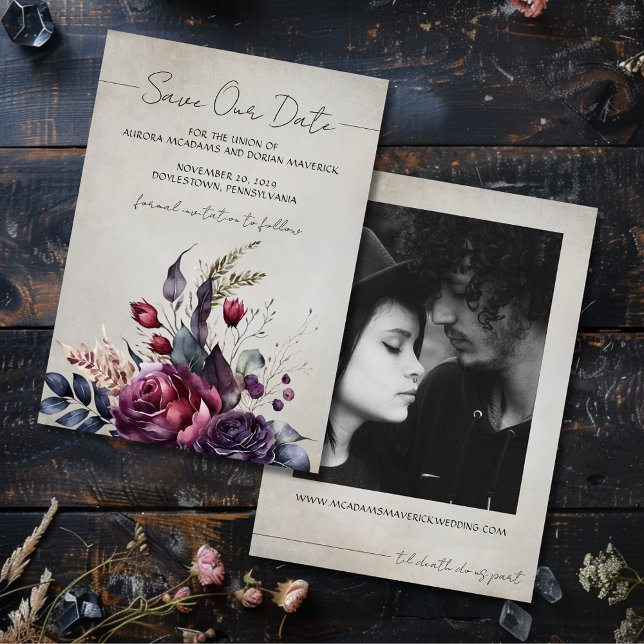 Gothic Floral Watercolor Foto Save the Date Einladung (Von Creator hochgeladen)