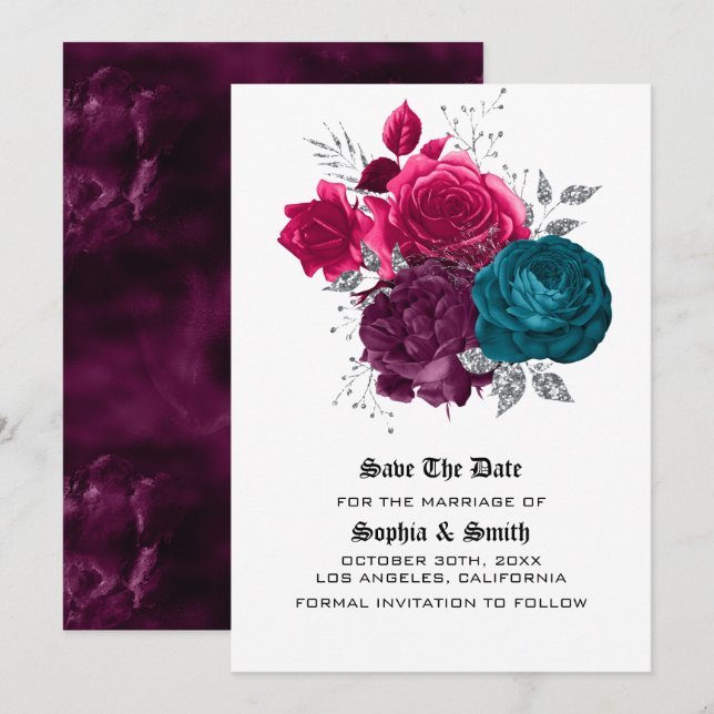 Gothic Floral Wedding Flat Save the Date Card (Vorne/Hinten)