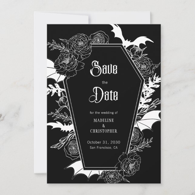 Gothic Floral Wedding Foto Save the Date Einladung (Vorderseite)