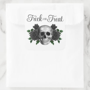 Gothic Floraler Totenkopf Trick Or Treat Halloween Quadratischer Aufkleber