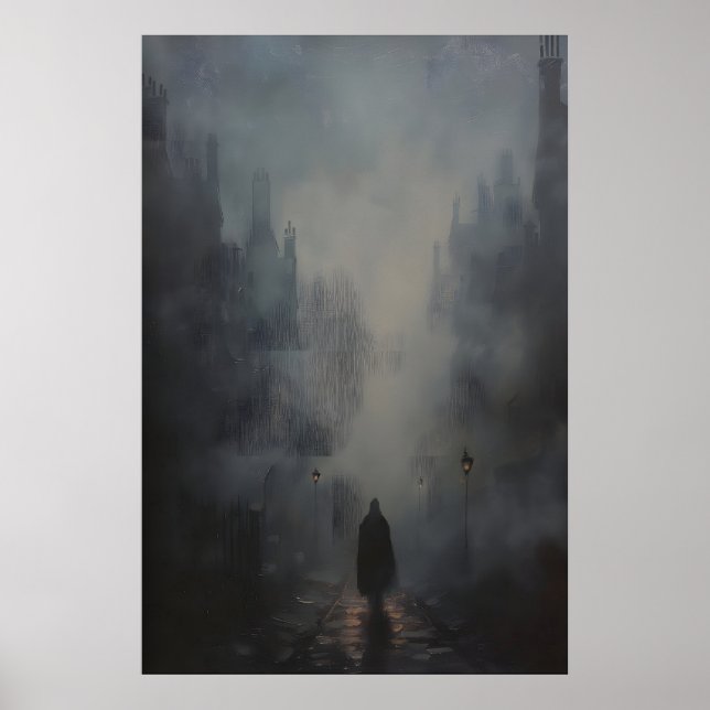Gothic Foggy Street Art Painting, Dark Academia Poster (Vorne)