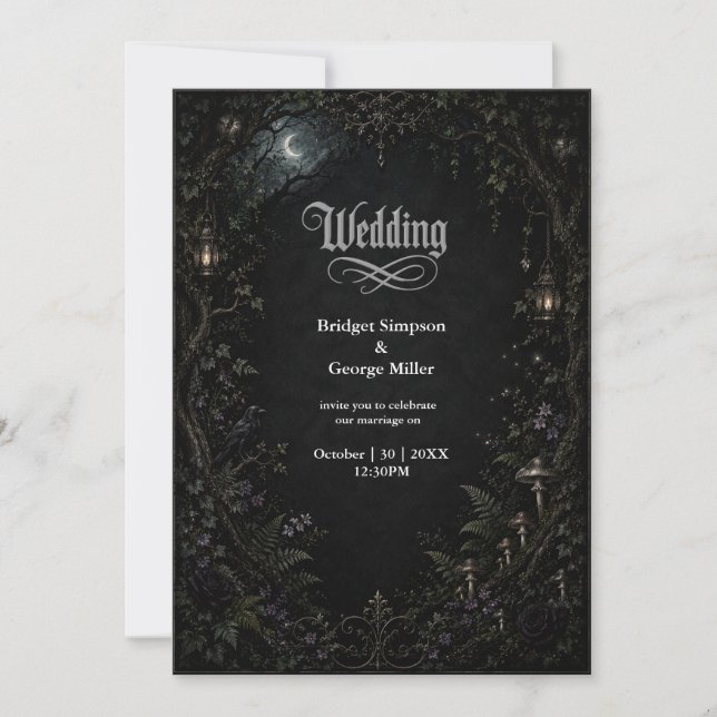 Gothic Forest Mond Laterne Hochzeit  Einladung (Vorderseite)
