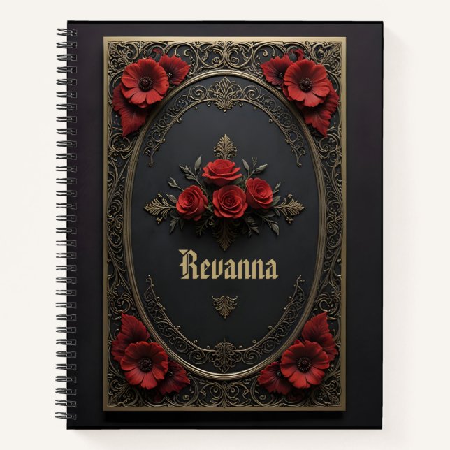 Gothic Frame with Red Flowers Notizbuch (Vorderseite)