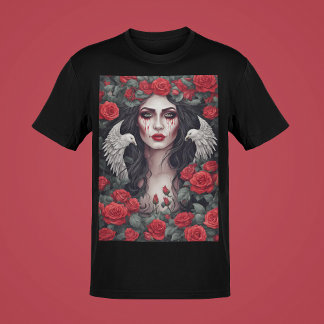 Gothic-Frau Böse Dunkelheit Rose Dornen Blut Träne T-Shirt