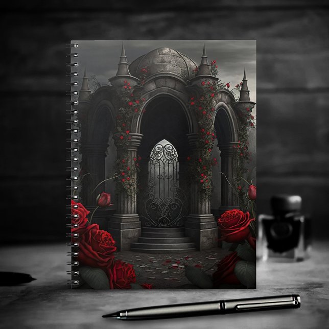 Gothic Friedhof Gazebo mit Rote Rosen bei Nacht Notizblock (Von Creator hochgeladen)