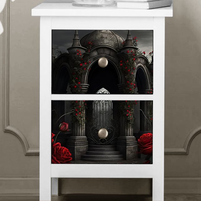 Gothic Friedhof Gazebo mit Rote Rosen bei Nacht Seidenpapier (Von Creator hochgeladen)