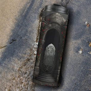 Gothic Friedhof Gazebo mit Rote Rosen bei Nacht Thermosbecher