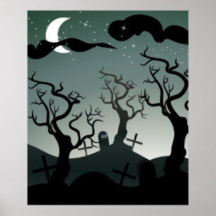 Gothic-Friedhof Gräber Bäume Poster