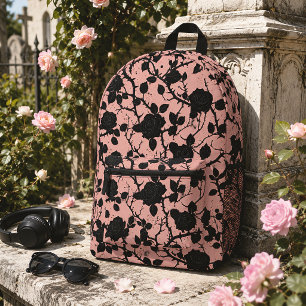 Gothic Friedhofsrosen Pink & Black Floral Bedruckter Rucksack