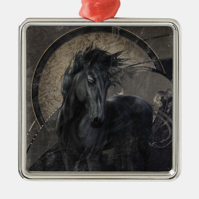 Gothic Friesian Horse Silbernes Ornament (Vorne)