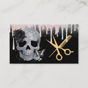 Gothic Friseur Glitter Totenkopf Gold Schere Visitenkarte