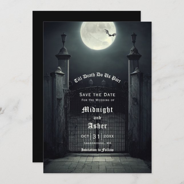 Gothic Full Moon Bat Save the Date (Vorne/Hinten)