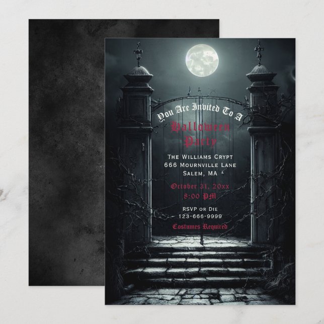 Gothic Full Moon Halloween Einladung (Vorne/Hinten)