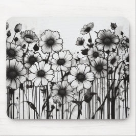 Gothic Garden Rhapsody Black Ink Floral Explosion Mousepad