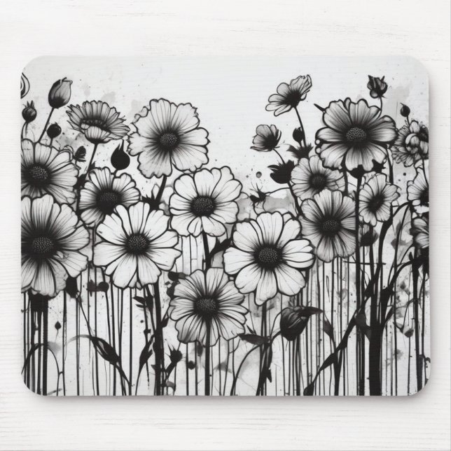 Gothic Garden Rhapsody Black Ink Floral Explosion Mousepad (Vorne)