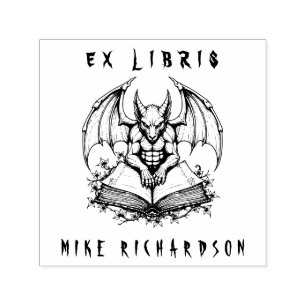 Gothic Gargoyle Guarding Book Horror Ex Libris Permastempel