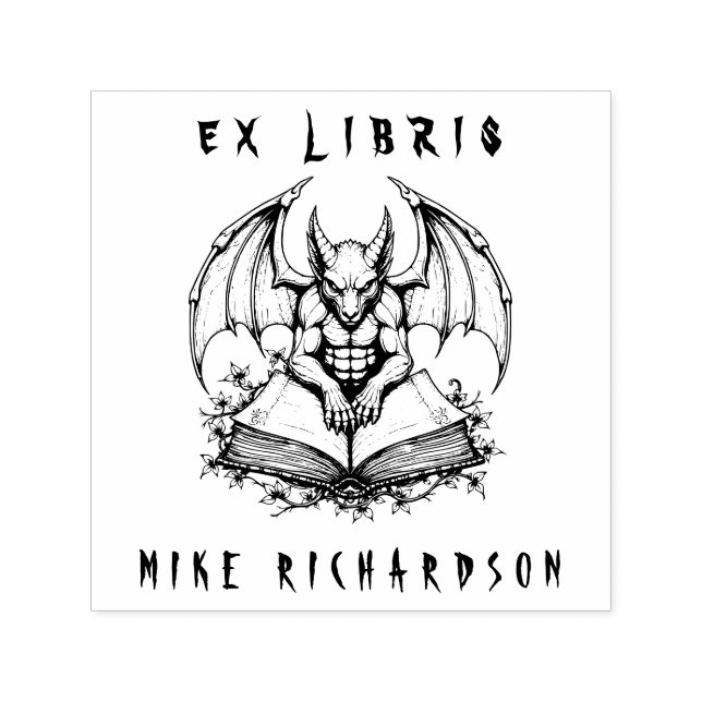Gothic Gargoyle Guarding Book Horror Ex Libris Permastempel (Design)