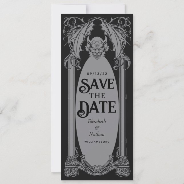 Gothic Gargoyle Halloween Wedding Save the Date Einladung (Vorderseite)