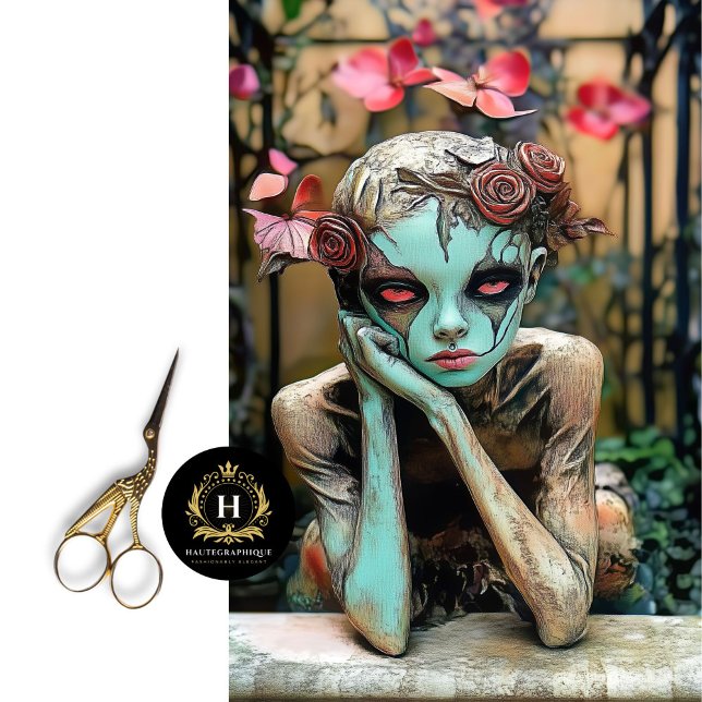 Gothic Gargoyle mit Rose Headpiece Decoupage Seidenpapier (Von Creator hochgeladen)