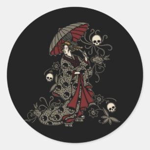 Gothic Geisha Runder Aufkleber