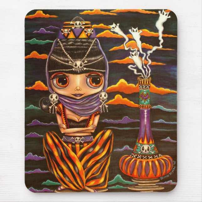 Gothic Genie Girl mit Kitty Cat Ghosts Mousepad (Vorne)