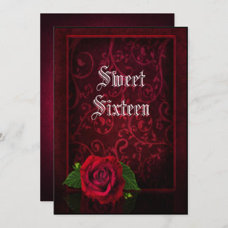 Gothic Gerahmt Damask & Rote Rose Sweet 16 Einladung
