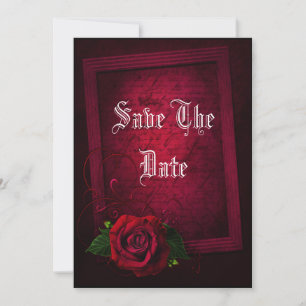 Gothic Gerahmt Letter & Rote Rose Save The Date