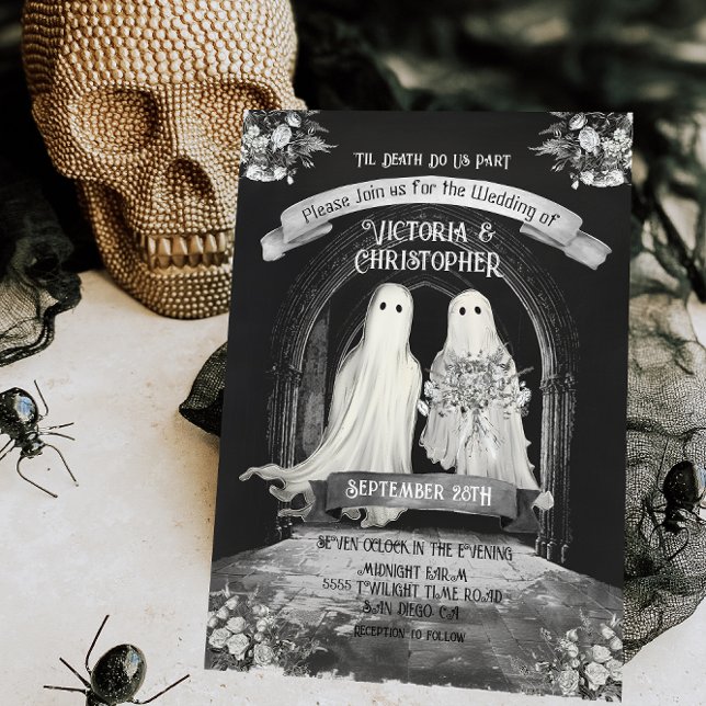 Gothic Ghost Bride & Groom Wedding Einladung (Von Creator hochgeladen)