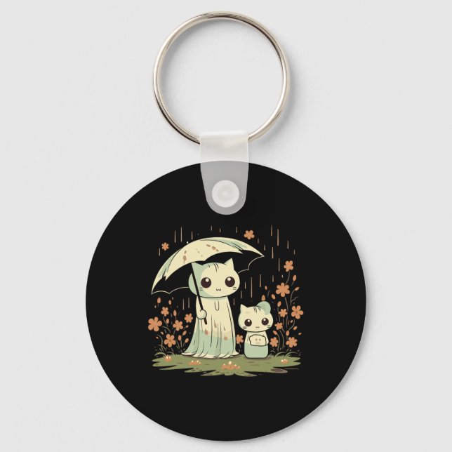 Gothic Ghost Cat Mutter mit einem Regenschirm unte Schlüsselanhänger (Vorderseite)