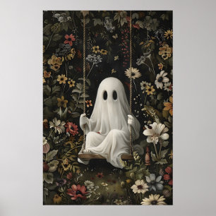 Gothic Ghost On Swing Kunst Druck, Dark Academia Poster