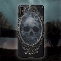 Gothic Ghost Skull Verzierter Rahmen Schwarz Silve