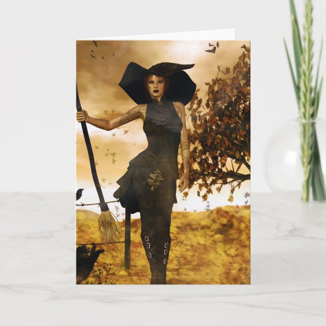 Gothic Girl Autumn Hexenkarte Karte (Vorderseite)