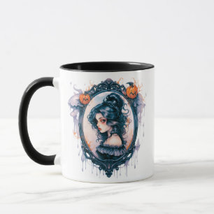 Gothic Girl im viktorianischen Spiegel Halloween Tasse