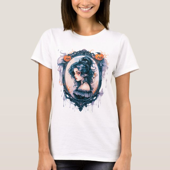 Gothic Girl in Viktorianisch Mirror Halloween T-Shirt (Vorderseite)