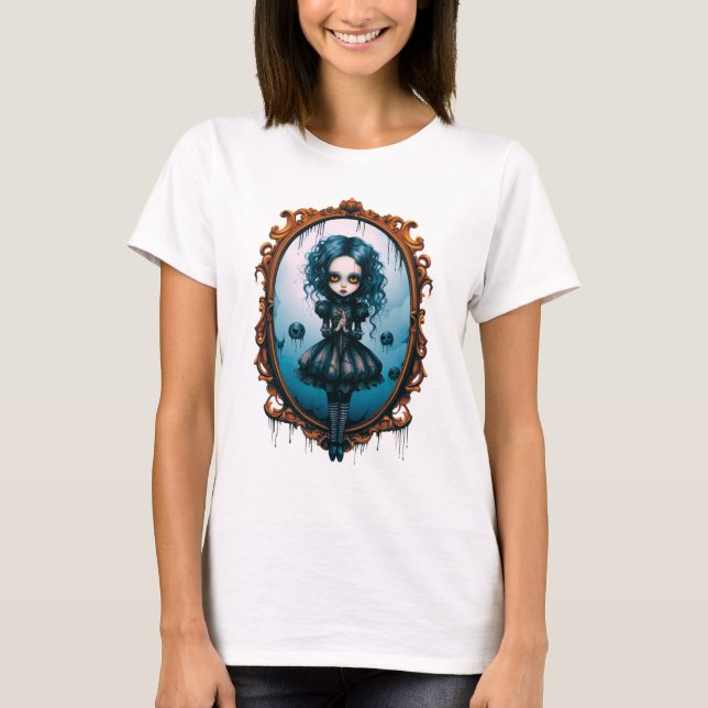 Gothic Girl in Viktorianisch Mirror Halloween Tass T-Shirt (Vorderseite)