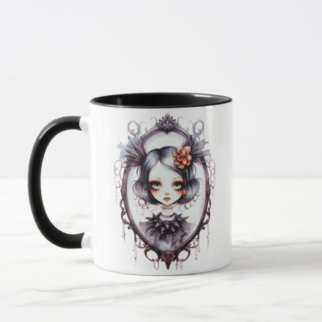 Gothic Girl in Viktorianisch Mirror Halloween Tasse (Links)