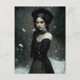 Gothic Girl in winter. Snowing. Postkarte